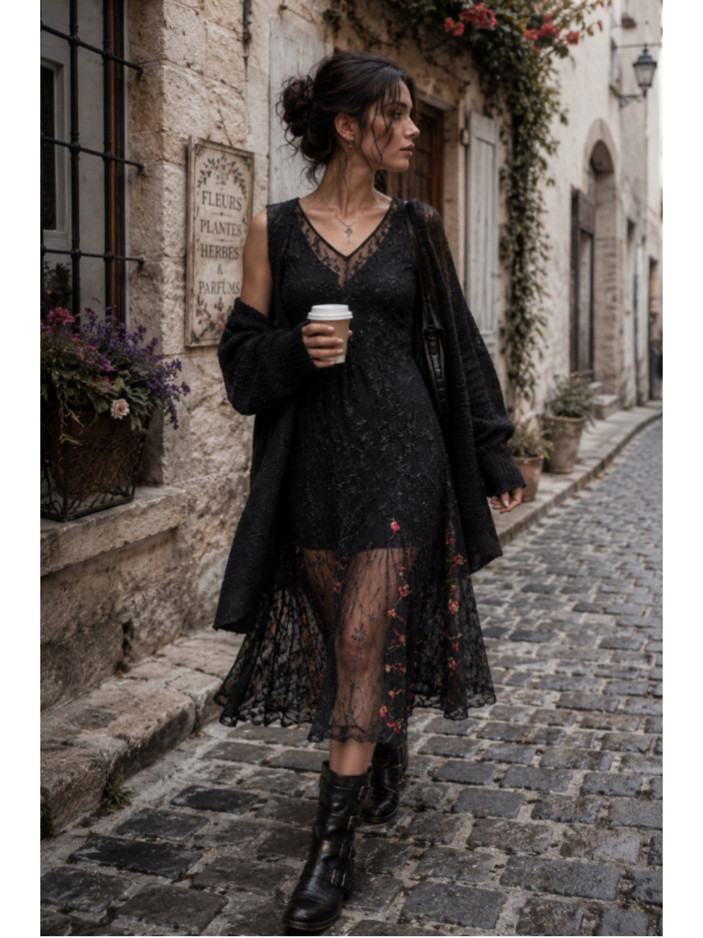Black Sheer Lace Midi Dress Dark Romantic Fairy Grunge Whimsygoth Small Medium